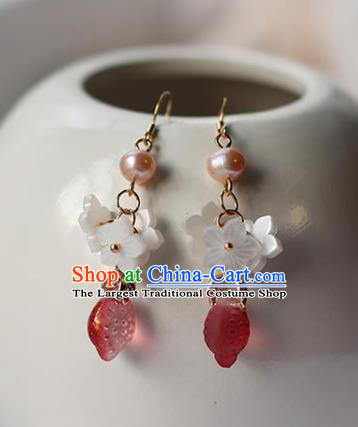 Traditional Chinese Handmade Red Lemon Earrings Ancient Hanfu Pearl Ear Accessories for Women
