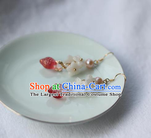 Traditional Chinese Handmade Red Lemon Earrings Ancient Hanfu Pearl Ear Accessories for Women