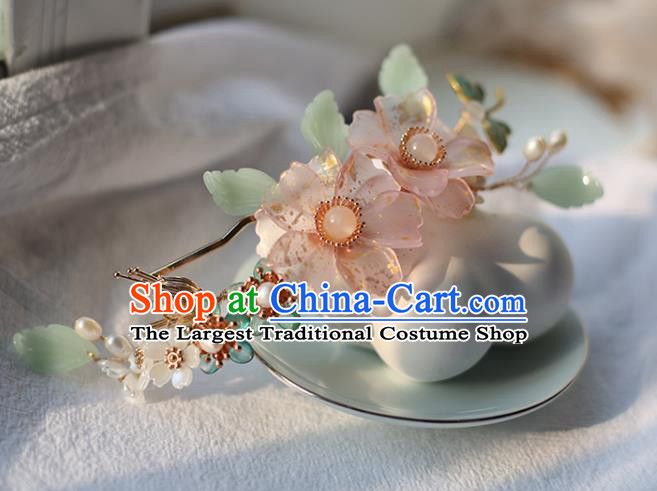 Handmade Chinese Classical Hair Accessories Ancient Princess Pink Flowers Hairpins Hanfu Headwear for Women
