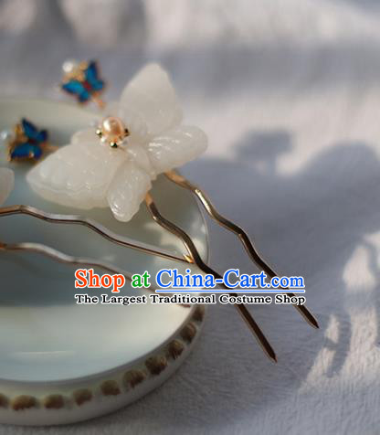 Handmade Chinese Classical Ming Dynasty Hair Accessories Traditional Hanfu Headwear Ancient Princess Jade Butterfly Hairpins for Women