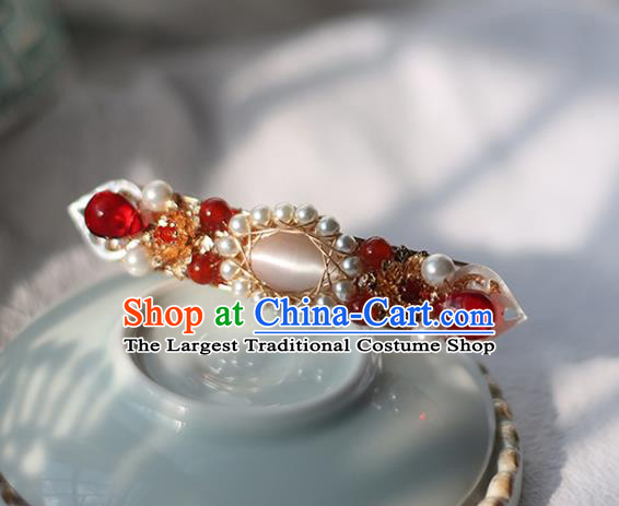 Handmade Chinese Tang Dynasty Opal Hair Clip Hair Accessories Traditional Classical Hanfu Headwear Ancient Princess Pearls Hairpins for Women