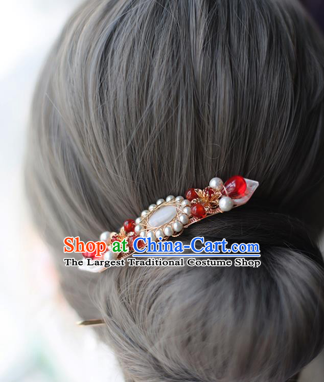 Handmade Chinese Tang Dynasty Opal Hair Clip Hair Accessories Traditional Classical Hanfu Headwear Ancient Princess Pearls Hairpins for Women