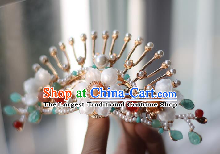 Handmade Chinese Tang Dynasty Pearls Hair Clip Traditional Classical Hanfu Hair Accessories Ancient Princess Shell Flower Hairpins for Women
