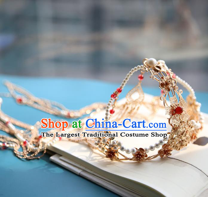 Chinese Classical Golden Tassel Hair Crown Traditional Hanfu Hair Accessories Handmade Hairpins Phoenix Coronet for Women