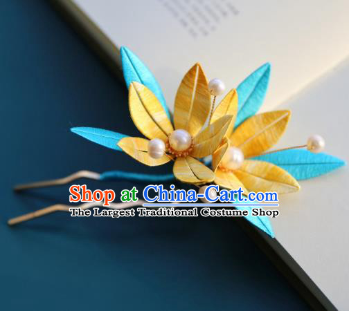 Handmade Chinese Yellow Silk Flowers Hairpins Traditional Classical Hair Accessories Ancient Princess Hair Clip for Women