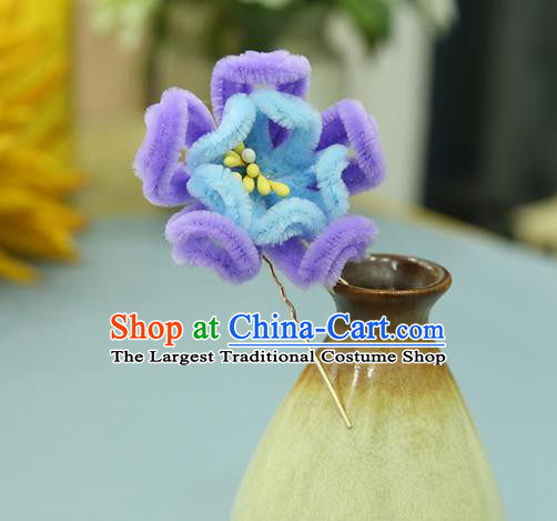 Handmade Chinese Qing Dynasty Purple Velvet Peony Hairpins Traditional Classical Hair Accessories Ancient Imperial Consort Hair Clip for Women