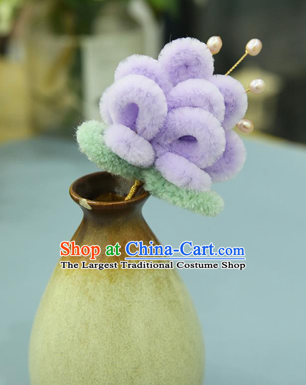 Handmade Chinese Purple Velvet Peacock Hair Clip Traditional Classical Hair Accessories Ancient Imperial Consort Hairpins for Women
