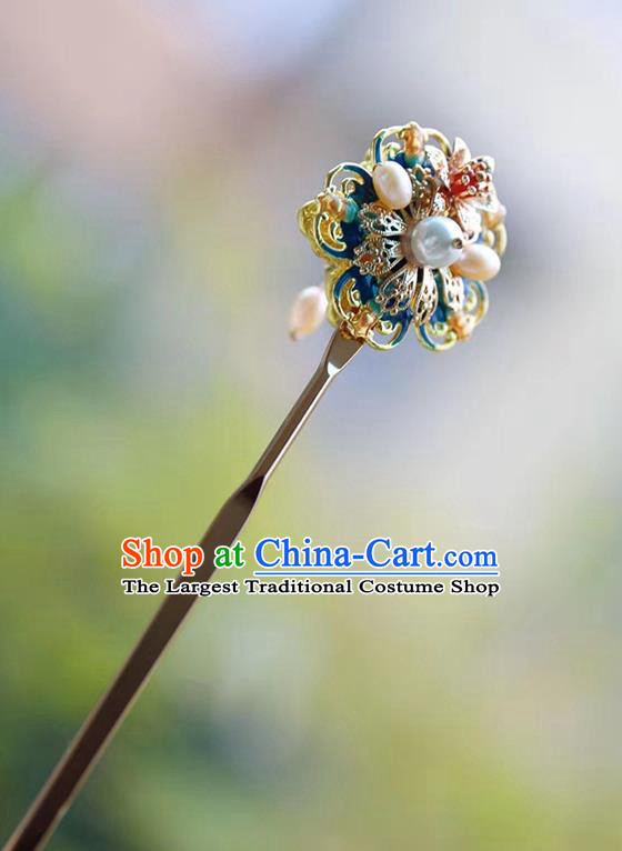 Handmade Chinese Court Pearls Hair Clip Traditional Classical Hair Accessories Ancient Qing Dynasty Imperial Consort Hairpins for Women