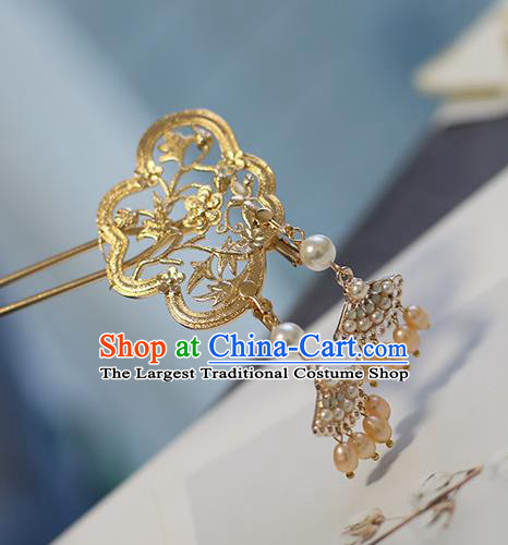 Handmade Chinese Court Red Plum Hair Clip Traditional Classical Hair Accessories Ancient Qing Dynasty Imperial Consort Golden Hairpins for Women
