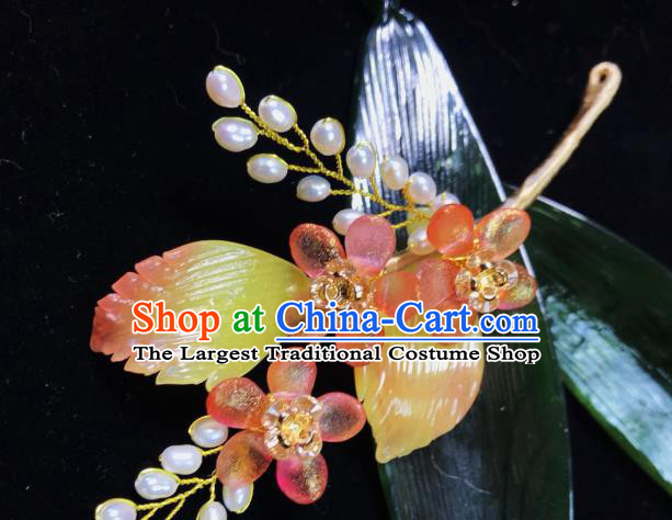 Handmade Chinese Classical Court Hairpins Traditional Hair Accessories Ancient Qing Dynasty Pink Plum Hair Clip for Women