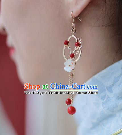 Traditional Chinese Handmade Plum Earrings Ancient Hanfu Red Beads Tassel Ear Accessories for Women