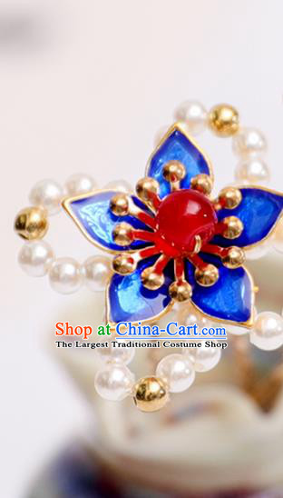 Handmade Chinese Classical Blue Plum Hairpins Traditional Hair Accessories Ancient Pearls Hair Clip for Women