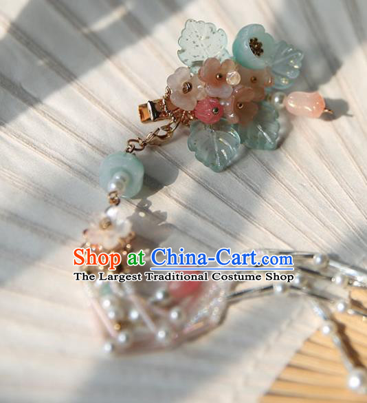 Handmade Chinese Beads Tassel Hair Claw Traditional Classical Hanfu Hair Accessories Ancient Pink Flowers Hairpins for Women