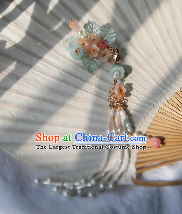 Handmade Chinese Beads Tassel Hair Claw Traditional Classical Hanfu Hair Accessories Ancient Pink Flowers Hairpins for Women