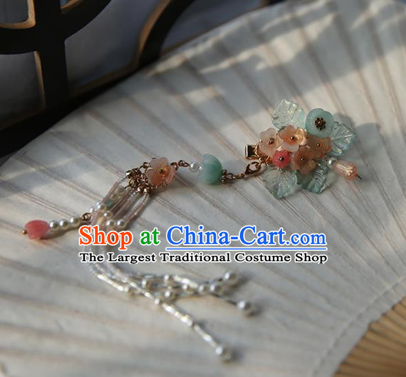 Handmade Chinese Beads Tassel Hair Claw Traditional Classical Hanfu Hair Accessories Ancient Pink Flowers Hairpins for Women