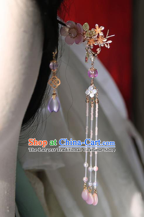 Handmade Chinese Golden Hair Clip Traditional Classical Hanfu Hair Accessories Ancient Pink Plum Hairpins for Women