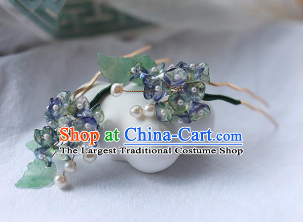 Handmade Chinese Purple Flowers Hair Clip Traditional Classical Hanfu Hair Accessories Ancient Princess Pearls Hairpins for Women