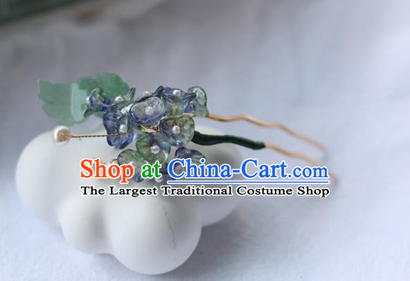 Handmade Chinese Purple Flowers Hair Clip Traditional Classical Hanfu Hair Accessories Ancient Princess Pearls Hairpins for Women