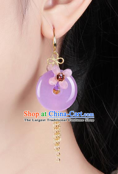 Traditional Chinese Fragrans Ear Accessories Handmade Eardrop National Cheongsam Violet Peace Buckle Earrings for Women