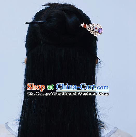 Handmade Chinese Classical Purple Bead Lute Hair Clip Traditional Hair Accessories Ancient Hanfu Ebony Hairpins for Women