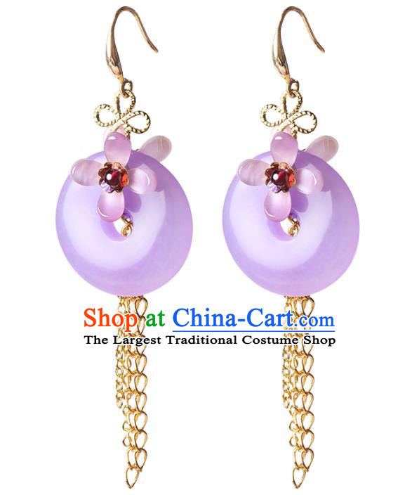 Traditional Chinese Fragrans Ear Accessories Handmade Eardrop National Cheongsam Violet Peace Buckle Earrings for Women