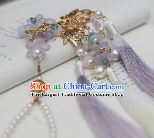 Top Grade Chinese Classical Lilac Tassel Waist Accessories Handmade Ancient Golden Lotus Belt Pendant for Women
