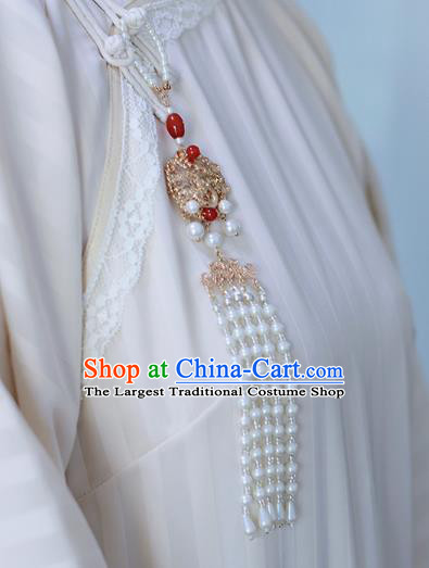 Top Grade Chinese Classical Pearls Tassel Brooch Accessories Handmade Ancient Hanfu Waist Pendant for Women