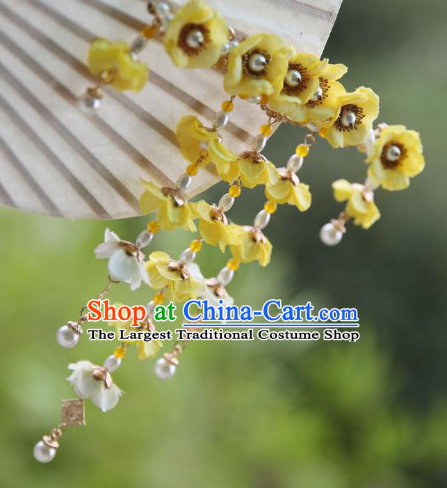 Handmade Chinese Classical Yellow Silk Wisteria Hair Claw Traditional Hair Accessories Ancient Hanfu Hairpins Tassel Hair Stick for Women