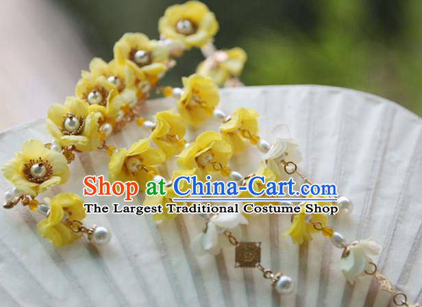 Handmade Chinese Classical Yellow Silk Wisteria Hair Claw Traditional Hair Accessories Ancient Hanfu Hairpins Tassel Hair Stick for Women