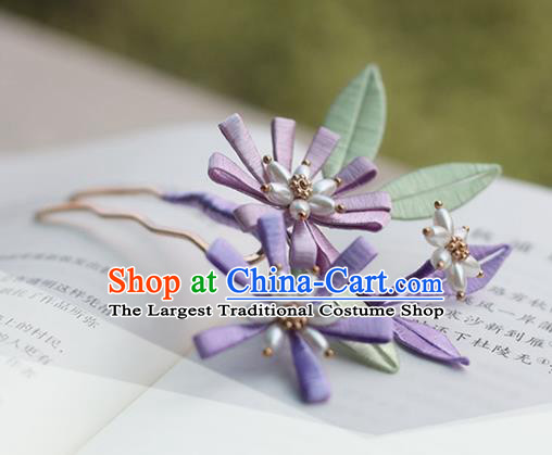 Handmade Chinese Classical Purple Silk Hairpins Traditional Hair Accessories Ancient Hanfu Hair Clip for Women