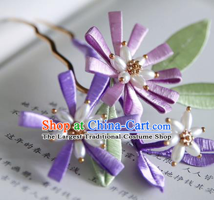 Handmade Chinese Classical Purple Silk Hairpins Traditional Hair Accessories Ancient Hanfu Hair Clip for Women