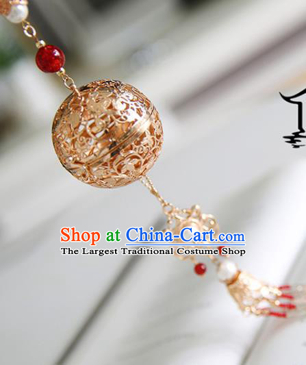 Top Grade Chinese Classical Tassel Brooch Accessories Handmade Ancient Hanfu Golden Sachet Waist Pendant for Women
