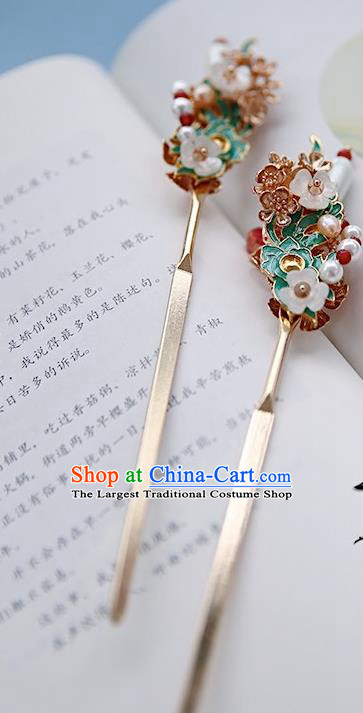 Handmade Chinese Classical Pearls Hairpins Traditional Hair Accessories Ancient Qing Dynasty Court Hair Clip for Women