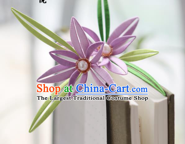 Handmade Chinese Classical Purple Silk Flowers Hairpins Traditional Hair Accessories Ancient Qing Dynasty Court Orchid Hair Clip for Women