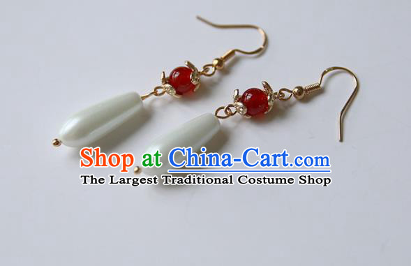 Traditional Chinese Handmade Red Agate Earrings Ancient Hanfu Pearl Ear Accessories for Women