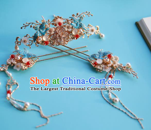 Chinese Classical Golden Hair Crown Traditional Hanfu Hair Accessories Handmade Tassel Hairpins Full Set for Women