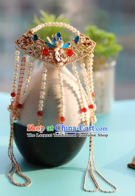 Handmade Chinese Qing Dynasty Classical Hairpins Traditional Hair Accessories Ancient Hanfu Pearls Tassel Hair Clip for Women
