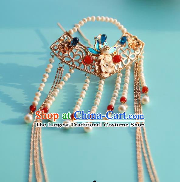 Handmade Chinese Qing Dynasty Classical Hairpins Traditional Hair Accessories Ancient Hanfu Pearls Tassel Hair Clip for Women