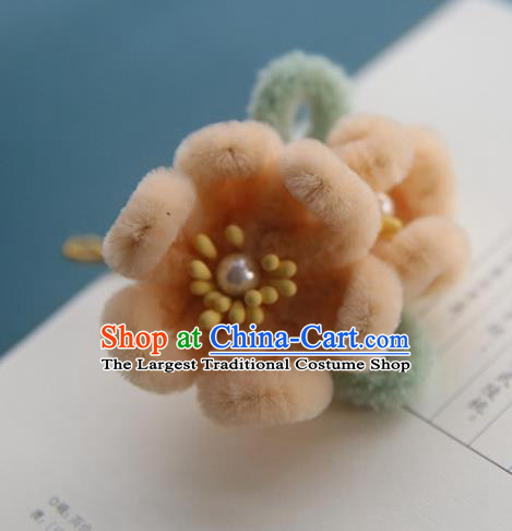 Handmade Chinese Qing Dynasty Hairpins Traditional Classical Hair Accessories Ancient Beige Velvet Plum Hair Clip for Women