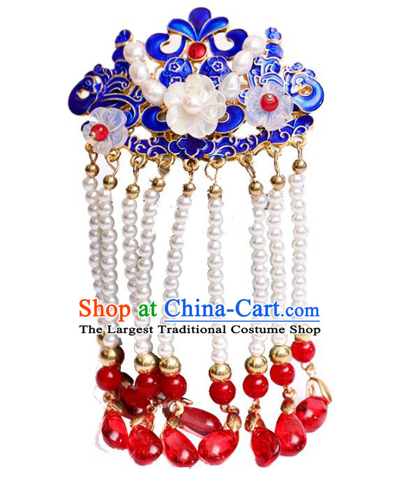 Handmade Chinese Classical Cloisonne Hairpins Traditional Hair Accessories Ancient Hanfu Beads Tassel Hair Clip for Women