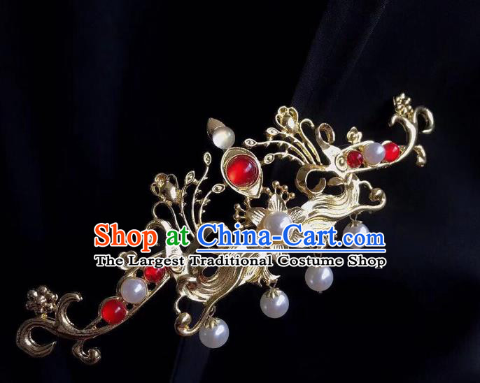 Chinese Classical Wedding Golden Phoenix Hair Crown Handmade Traditional Bride Hair Accessories Hairpins