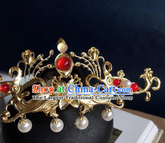 Chinese Classical Wedding Golden Phoenix Hair Crown Handmade Traditional Bride Hair Accessories Hairpins