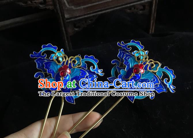 Handmade Chinese Qing Dynasty Queen Hair Clip Traditional Hair Accessories Ancient Court Blueing Butterfly Hairpins for Women