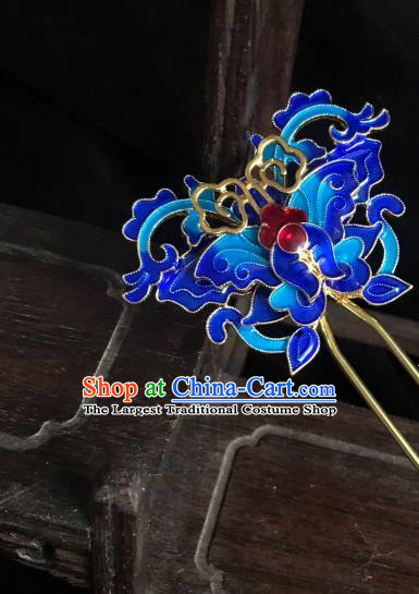 Handmade Chinese Qing Dynasty Queen Hair Clip Traditional Hair Accessories Ancient Court Blueing Butterfly Hairpins for Women