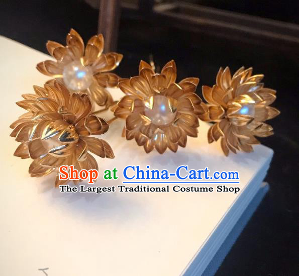 Handmade Chinese Tang Dynasty Princess Hair Clip Traditional Hair Accessories Ancient Court Golden Lotus Hairpins for Women