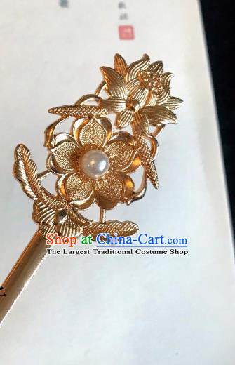 Handmade Chinese Tang Dynasty Princess Hair Clip Traditional Hair Accessories Ancient Court Golden Plum Hairpins for Women