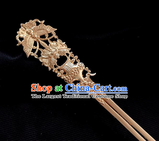 Handmade Chinese Tang Dynasty Queen Hair Clip Traditional Hair Accessories Ancient Court Golden Butterfly Hairpins for Women