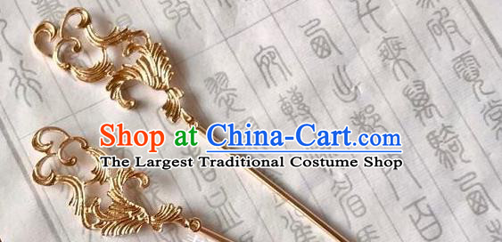 Handmade Chinese Tang Dynasty Court Queen Hair Clip Traditional Hair Accessories Ancient Golden Phoenix Hairpins for Women