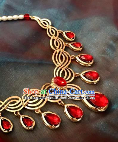 Top Grade Chinese Classical Ming Dynasty Jewelry Accessories Handmade Ancient Hanfu Red Crystal Necklace for Women