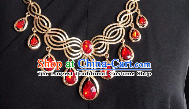 Top Grade Chinese Classical Ming Dynasty Jewelry Accessories Handmade Ancient Hanfu Red Crystal Necklace for Women